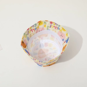 Kids beige bucket hat with colorful cartoon animal graffiti and sun protection design