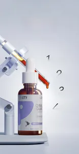 Scène de laboratoire présentant le flacon de 30ml de solution buvable pour taches de larmes