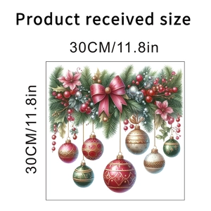 Plan détaillé des dimensions des stickers de Noël avec nœuds rouges et motifs de sapin