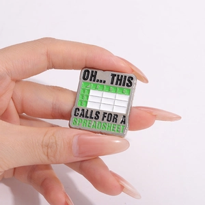 Creative Excel spreadsheet enamel pin with funny office quote and green grid pattern