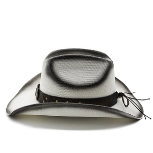 Macro detail of woven texture and studded leather band on the gradient cowboy hat
