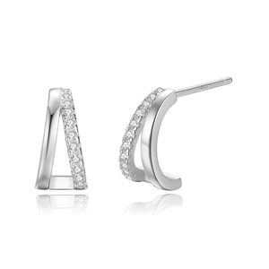 Elegant 925 sterling silver double C-shaped stud earrings with sparkling cubic zirconia