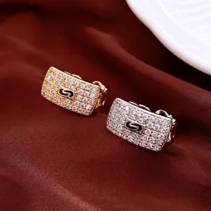 Rectangular Cubic Zirconia Pave Open Ring Copper Cuban Chain Design Adjustable Fashion Statement Jewelry For Women