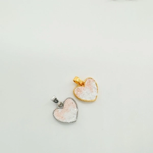 18k gold plated heart-shaped pendants with crushed pink and white stones for jewelry DIY