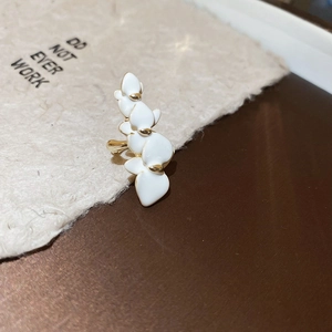 Elegant white enamel lily of the valley ear cuff with gold plating for non-pierced ears
