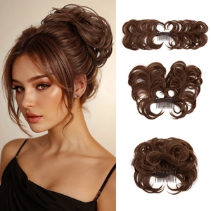 Chignon postiche brun foncé ajustable avec peignes intégrés pour un volume de queue de cheval