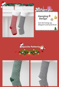 Detail of Christmas stocking with knitted stripe pattern and plush white faux fur cuff