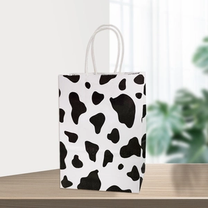 Sac cadeau en papier kraft à motif vache avec poignées torsadées blanches pour vente