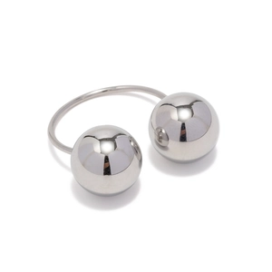 Modern silver stainless steel open ring featuring a unique double large ball design