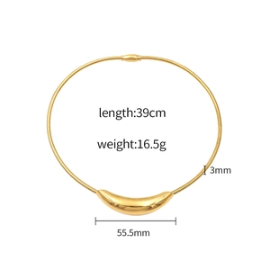 Detailed dimensions of gold titanium steel collar necklace with curved bar pendant