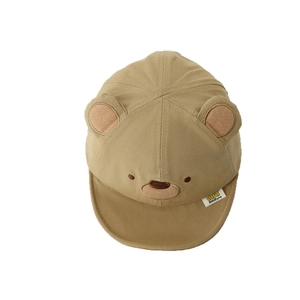 Cappellino neonato in cotone kaki con visiera morbida e graziose orecchie da orsetto