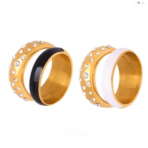 Bagues Empilables Acier Titane Plaqué Or 18K Émail Zircone Strass Bijoux De Luxe Élégants Femmes