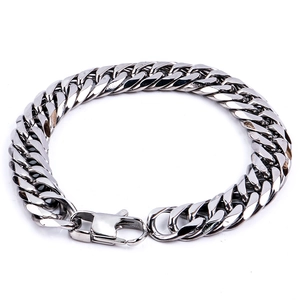 Men Polished Stainless Steel Cuban Link Bracelet Hip Hop Silver Color Chain Jewelry Accessories