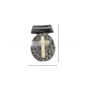 Detailed view of punk style cross pendant with 13.5mm height and 9.2mm width dimensions