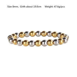 Waterproof rose gold and silver mixed metal bead stretch bracelet with 8mm polished beads