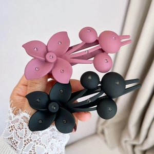 Elegant Flower Hair Clip Matte Resin Rhinestone Bauhinia Duckbill Hairgrip For Women Bun Styling