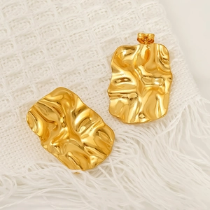Wrinkled Geometric Stud Earrings 304 Stainless Steel Plated 18k Gold Irregular Texture High Gloss Luxury Jewelry Women