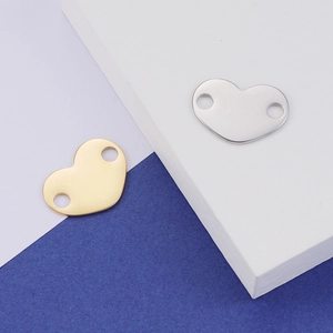 Mirror polished gold and silver heart pendants in stainless steel with double connector holes
