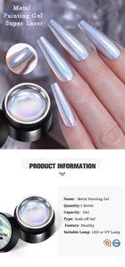 Macro shot of silver laser holographic metal painting gel for nail art detailing