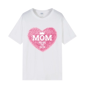 White cotton t-shirt for women featuring a pink Mom You Are The Queen heart print design