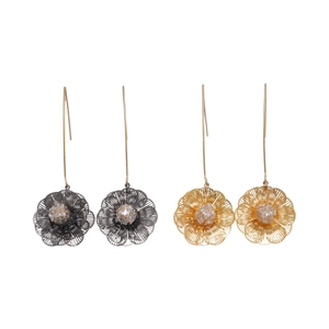 18K gold plated layered flower drop earrings with sparkling cubic zirconia crystals