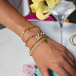 Stainless Steel Beaded Bracelet With Evil Eye Sun Daisy Charms Gold Plated Bohemian Fashion Jewelry For Women