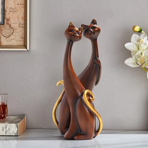 Abstract Cat Figurines Colorful Water Transfer Resin Statues Modern Art Home Decor Sculpture For Living Room Shelf Desk