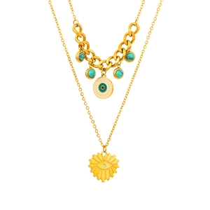 Collana a doppio strato placcata in oro con pendenti occhio del male e turchese