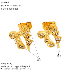 Detailed size and specs for 18k gold plated stainless steel bow earrings