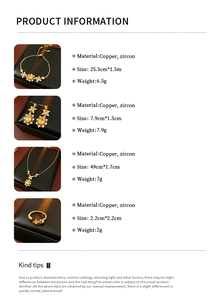 Detaillierte Größen und Materialtabelle für das Zirkon Blumen Schmuckset