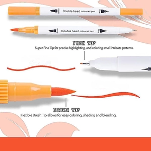 Orange dual-tip marker with fine and brush tips for painting and sketching