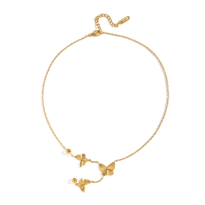 Elegant 18K gold-plated butterfly necklace with three pendants on a clean white background