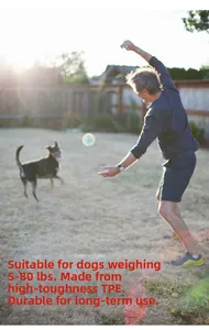 Outdoor action shot of durable TPE dog ball suitable for pets weighing 5 to 80 lbs