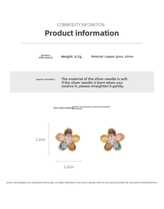 Detail view of colorful glass flower earrings with cubic zirconia and 8.2g copper base