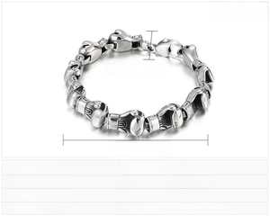 Size chart for men's stainless steel boxing glove bracelet showing length 220mm and width 18mm