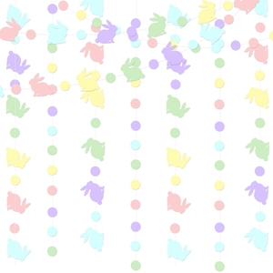 Easter Bunny Paper Garland Banner Pastel Colorful Circle Dots Hanging Decoration For Party Home Carnival