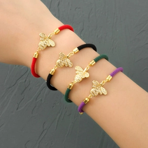 Χειροποίητα βραχιόλια με σχοινί Milan, χρυσά σχέδια μέλισσας και ζιργκόν πέτρες