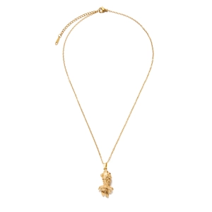 Champagne gold goldfish pendant necklace with detailed scales and O-link chain on white backdrop