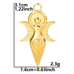 Detailed size view of 18k gold plated sun moon goddess pendant with specific dimensions