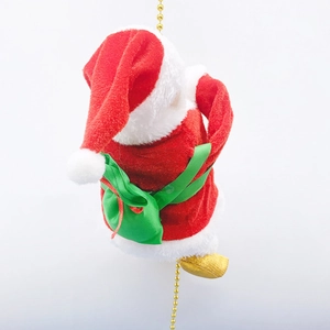 Electric climbing Santa Claus plush toy on 1m gold bead chain for Christmas tree decor