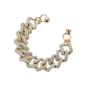 Golden rhinestone-studded Cuban chain phone bracelet with high-shine crystal finish