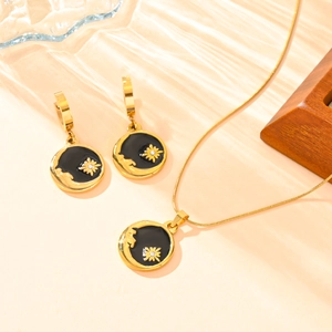 Parure bijoux dorée en acier inoxydable avec motif étoile et lune et boucles