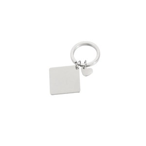 Polished silver stainless steel keychain with blank square and heart shape metal tags