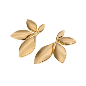 Minimalist gold leaf stainless steel stud earrings in polished finish for women