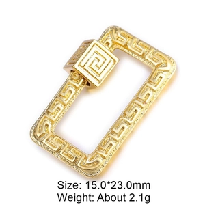 Detailed view of a golden Greek key pattern buckle for DIY accessories, 15.0x23.0mm size