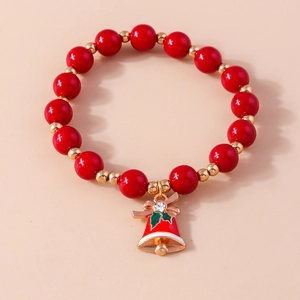 Christmas beaded bracelet with red pearls, golden beads and a festive bell charm