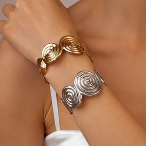 Metal Spiral Texture Open Cuff Bracelet Geometric Twisted Design Adjustable Fashion Jewelry For Women