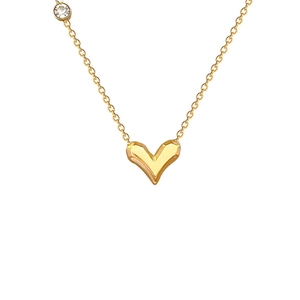 Elegant gold titanium steel necklace with heart pendant and sparkling zircon stone