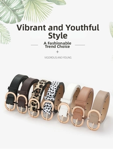 Selection of minimalist women's belts with elegant oval gold buckles in various colors