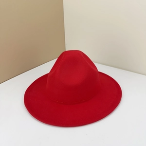 Classic red wide brim wool fedora hat for men and women featuring a minimalist retro style